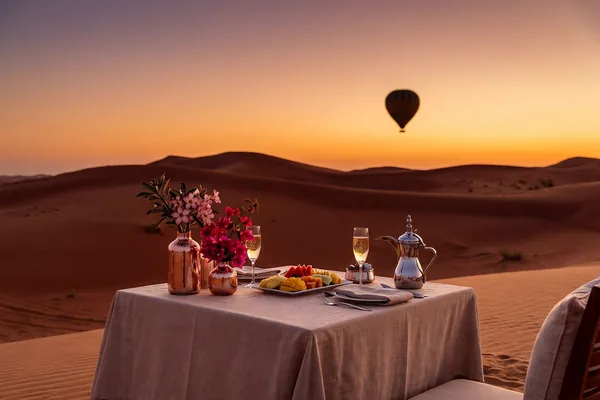 Private anniversary-style breakfast setup after a balloon flight