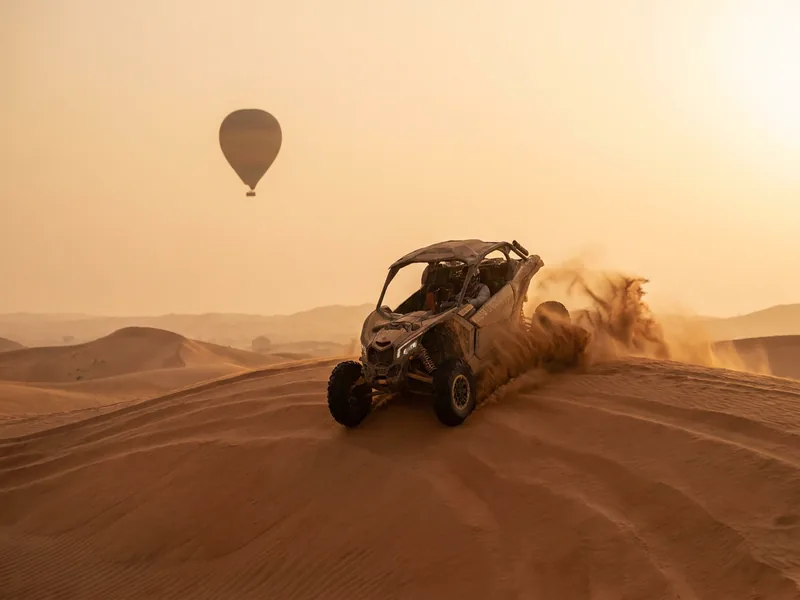 Dune buggy plus hot air balloon sunrise combo