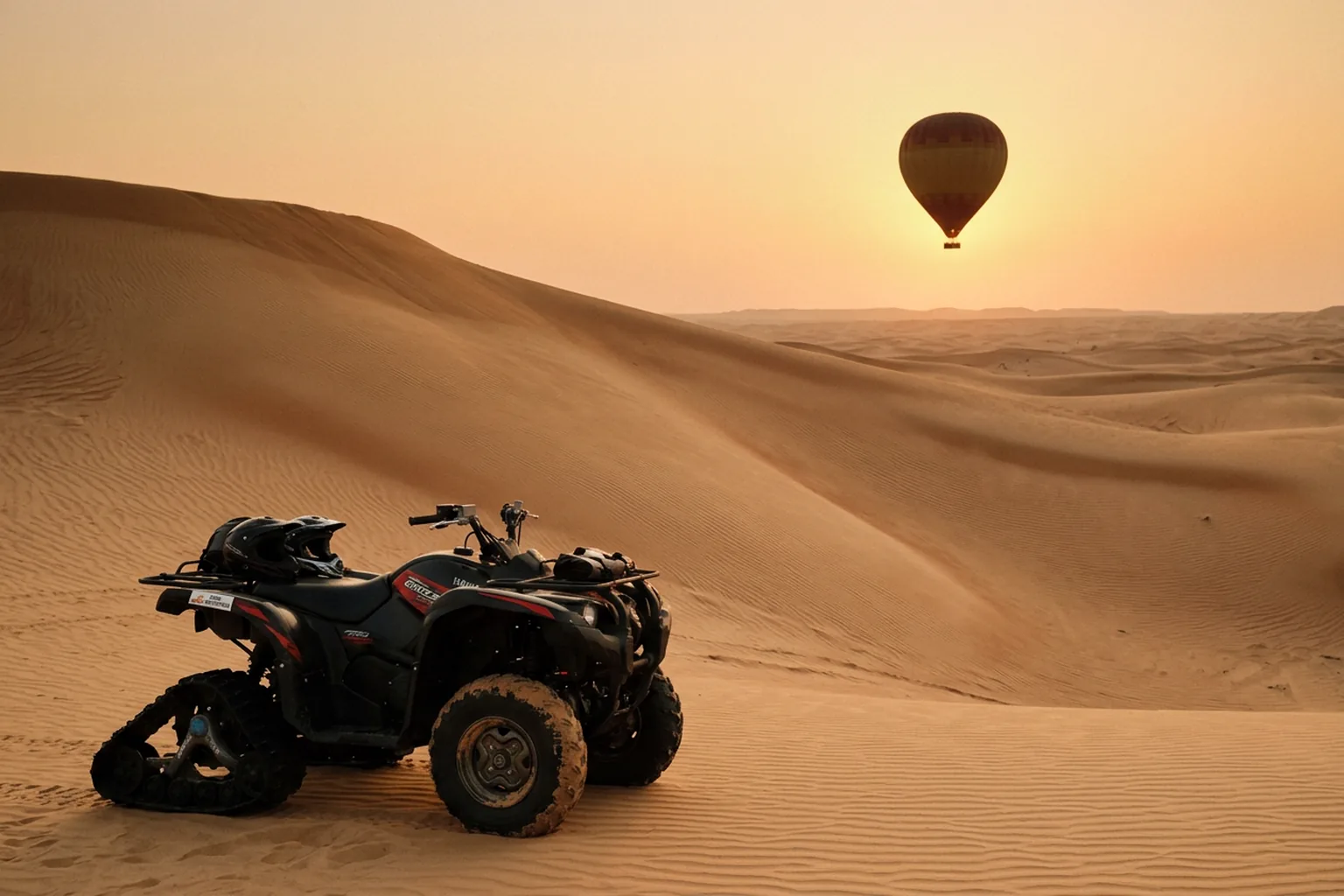 Balloon ride over Dubai dunes in early light