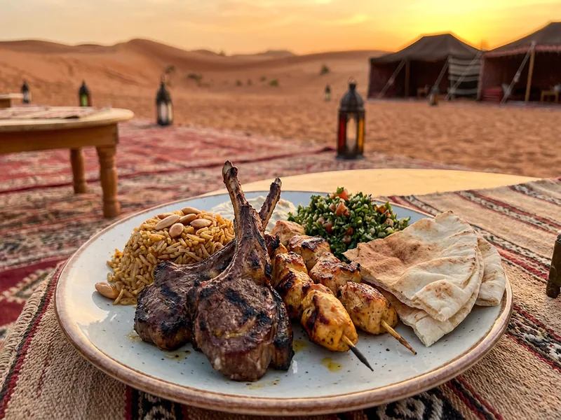 BBQ Dinner Desert Safari Dubai camp and activities card