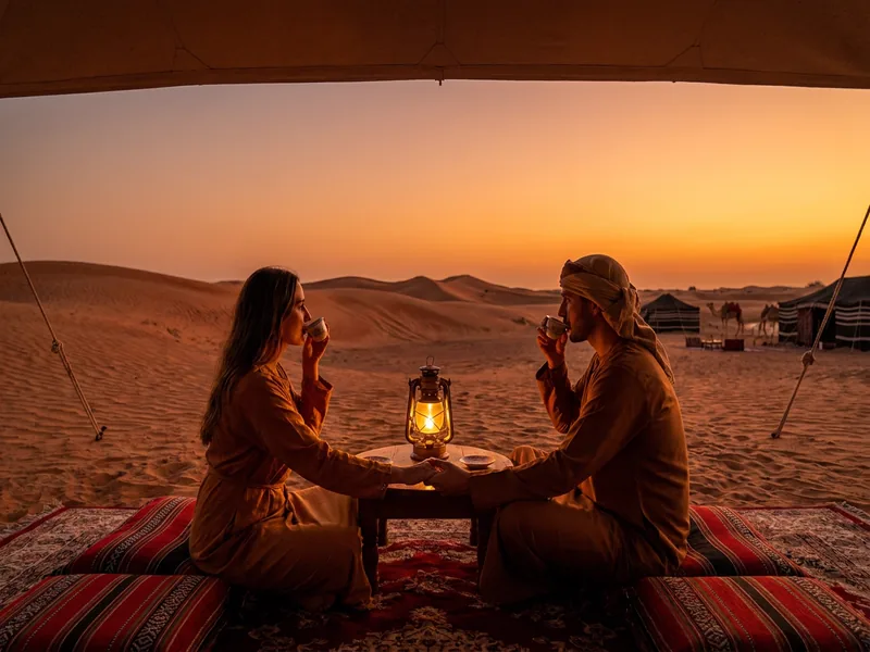 Couples Desert Safari Dubai camp and activities card