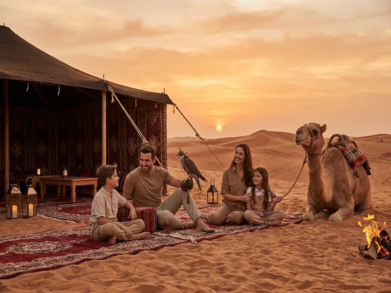Family Desert Safari Dubai camp and activities card