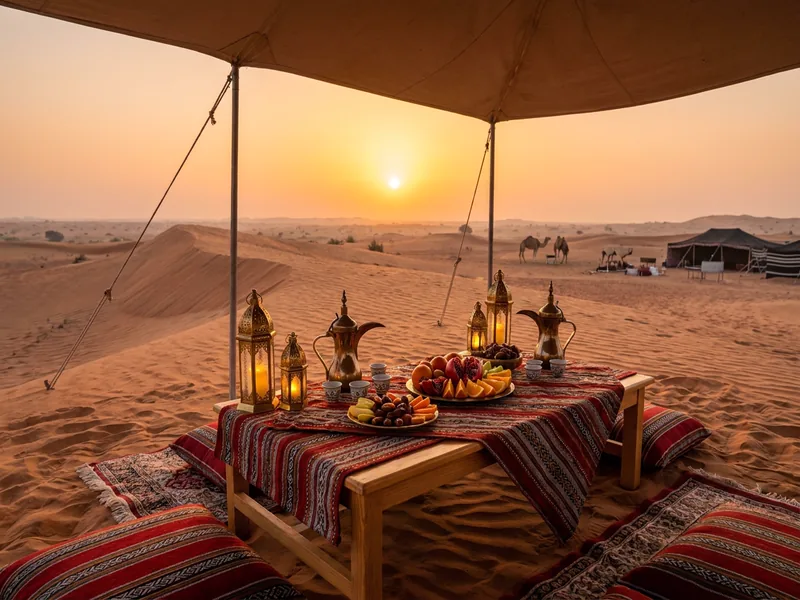 Morning Desert Safari Dubai camp and activities card