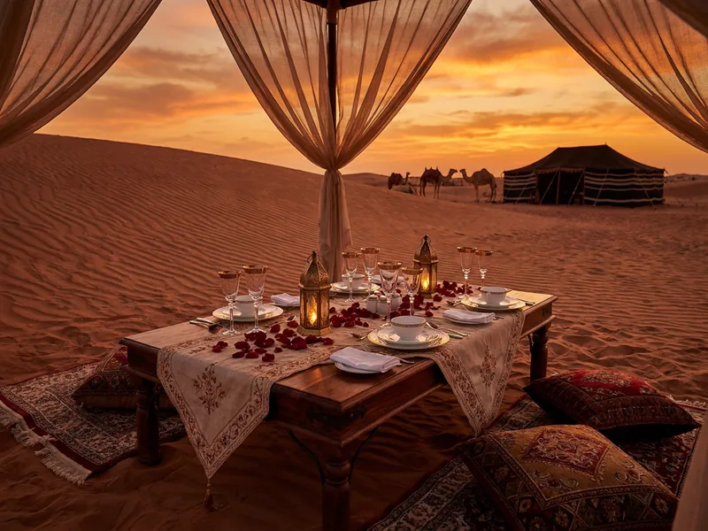Premium Desert Safari Dubai camp and activities card