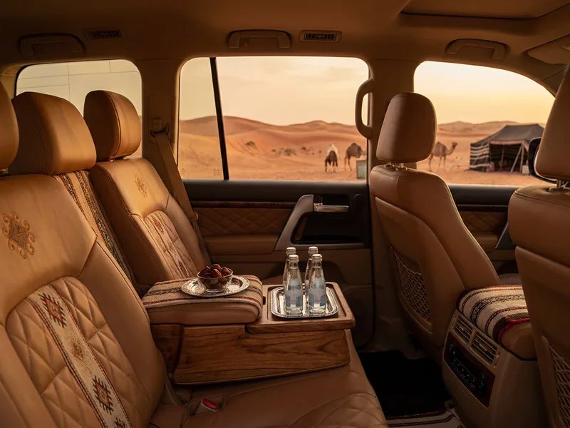 VIP Land Cruiser Desert Safari Dubai camp and activities card