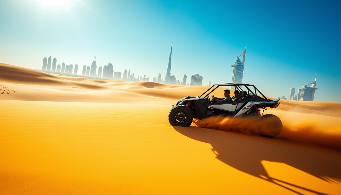 Dune buggy tour pickup near Emirates Hills Dubai