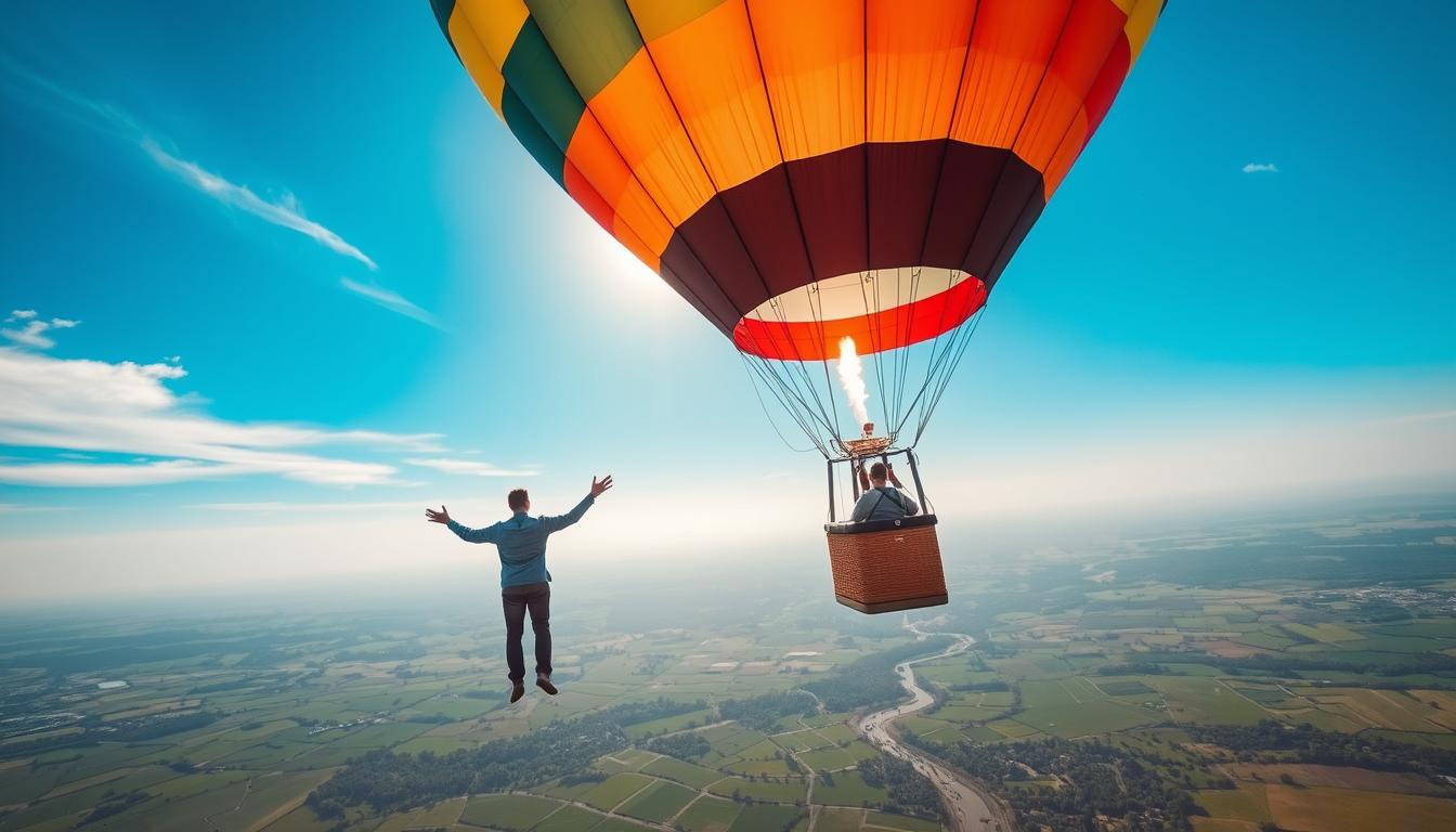 Does someone go with you in a hot air balloon?