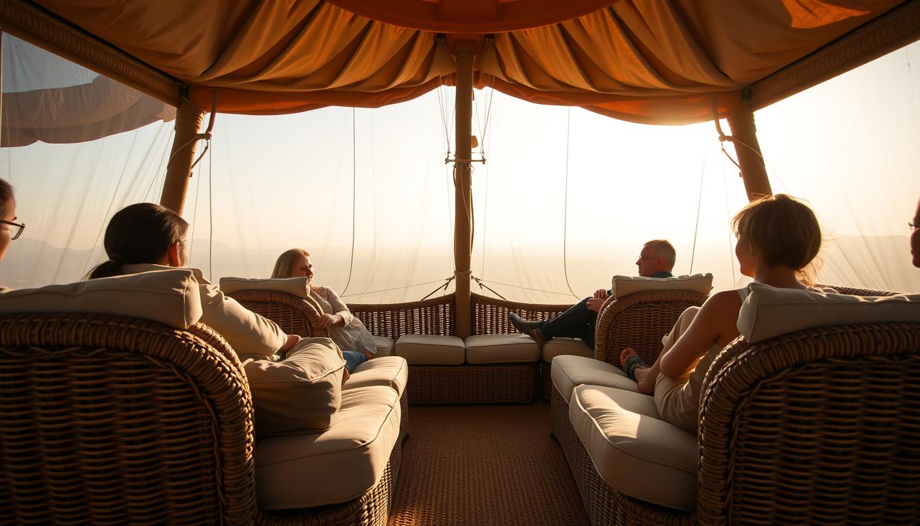 Where do passengers sit in a hot air balloon?